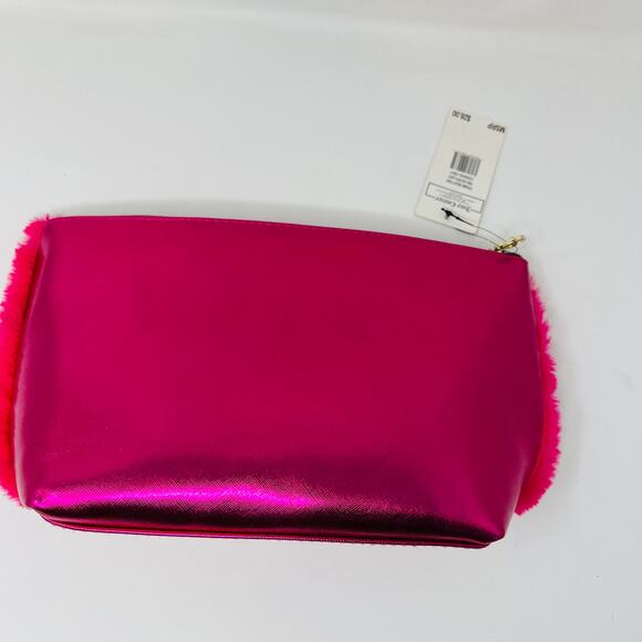 NEW! Juicy Couture Fuzzy Top Zip Clutch Metallic Pink Gold - Picture 3 of 5